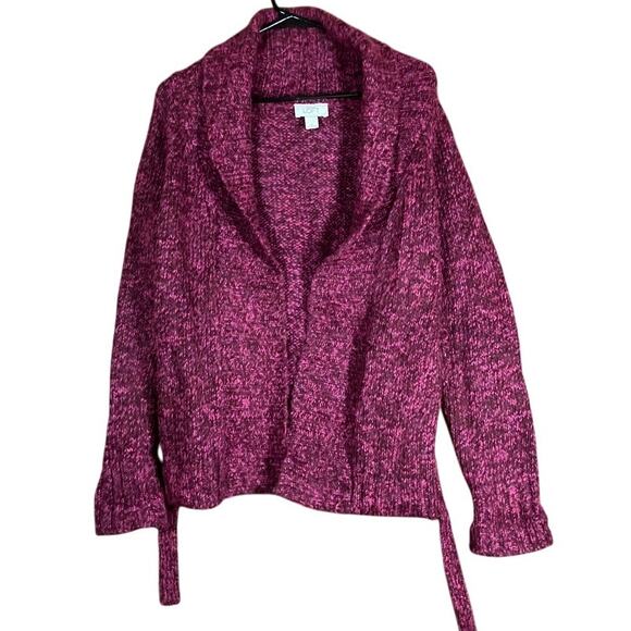 Ann Taylor LOFT Womens Sweater Pink Cardigan Open Belted Front Wool Blend M - Picture 1 of 12